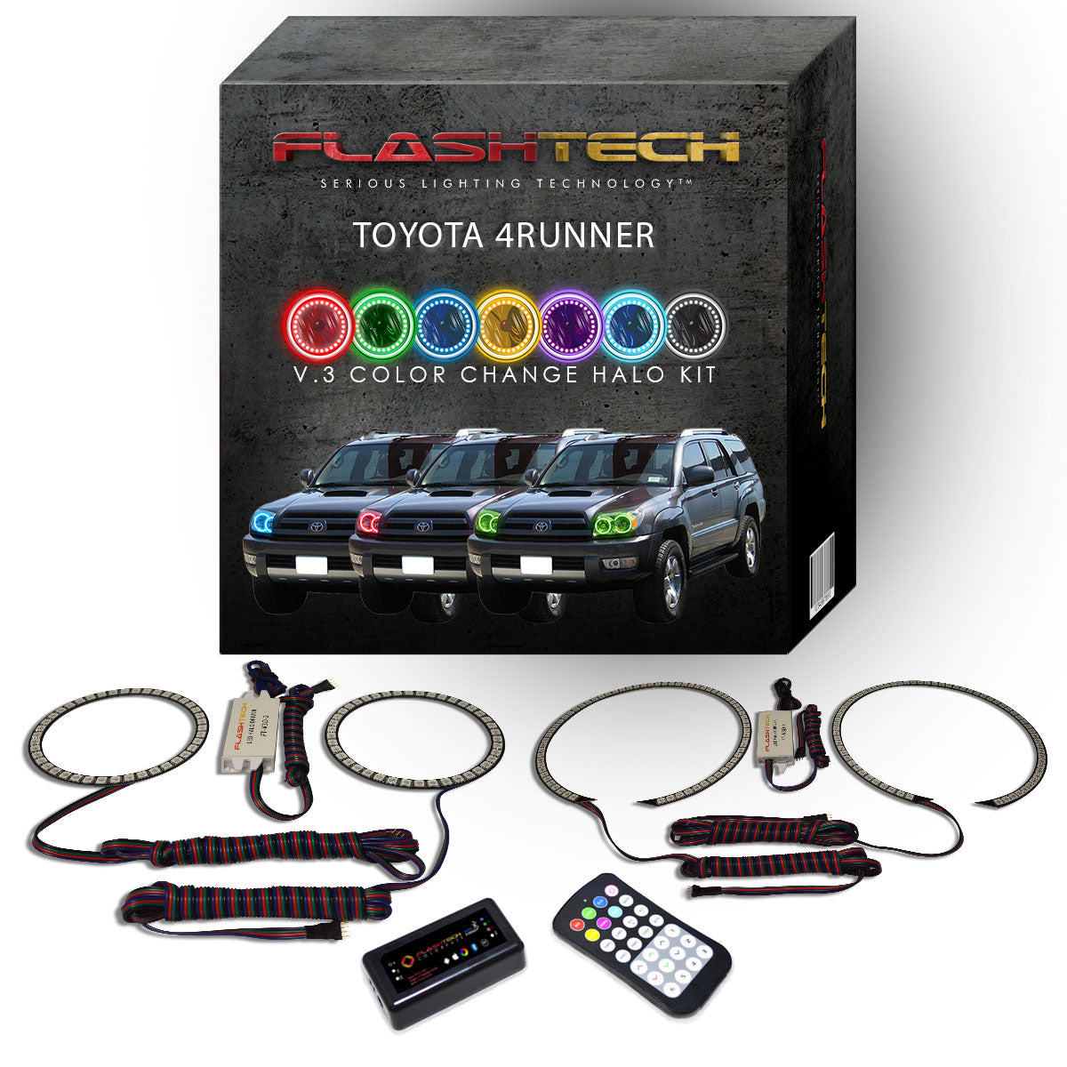 Toyota-4Runner-2006, 2007, 2008, 2009-LED-Halo-Headlights-RGB-RF Remote-TO-4R0609-V3HRF