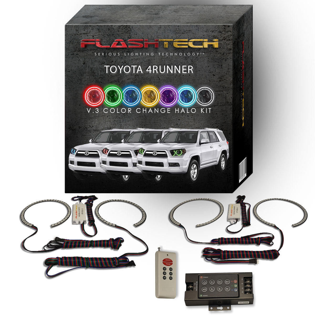Toyota-4Runner-2010, 2011, 2012, 2013-LED-Halo-Headlights-RGB-IR Remote-TO-4R1013-V3HIR