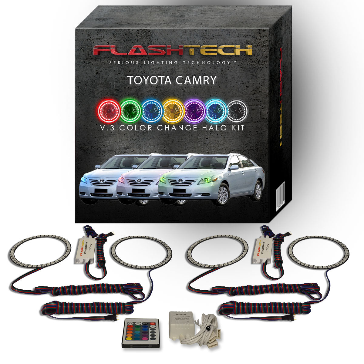 Toyota-Camry-2007, 2008, 2009-LED-Halo-Headlights-RGB-Bluetooth RF Remote-TO-CA0709-V3HBTRF