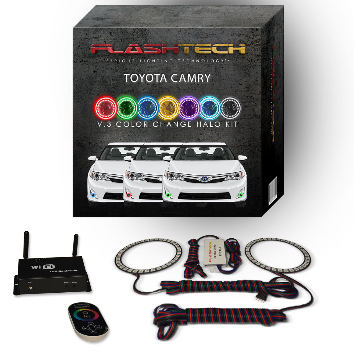 Toyota-Camry-2007, 2008, 2009, 2010, 2011, 2012, 2013-LED-Halo-Fog Lights-RGB-IR Remote-TO-CA0713-V3FIR