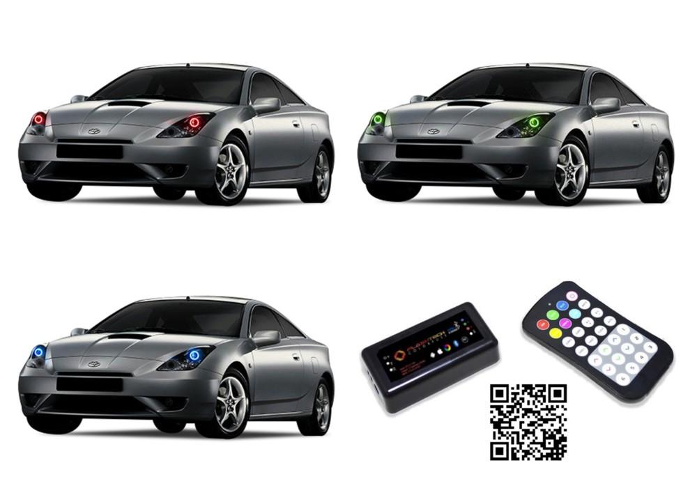 Toyota-Celica-2000, 2001, 2002, 2003, 2004, 2005-LED-Halo-Headlights-RGB-Bluetooth RF Remote-TO-CE0005-V3HBTRF