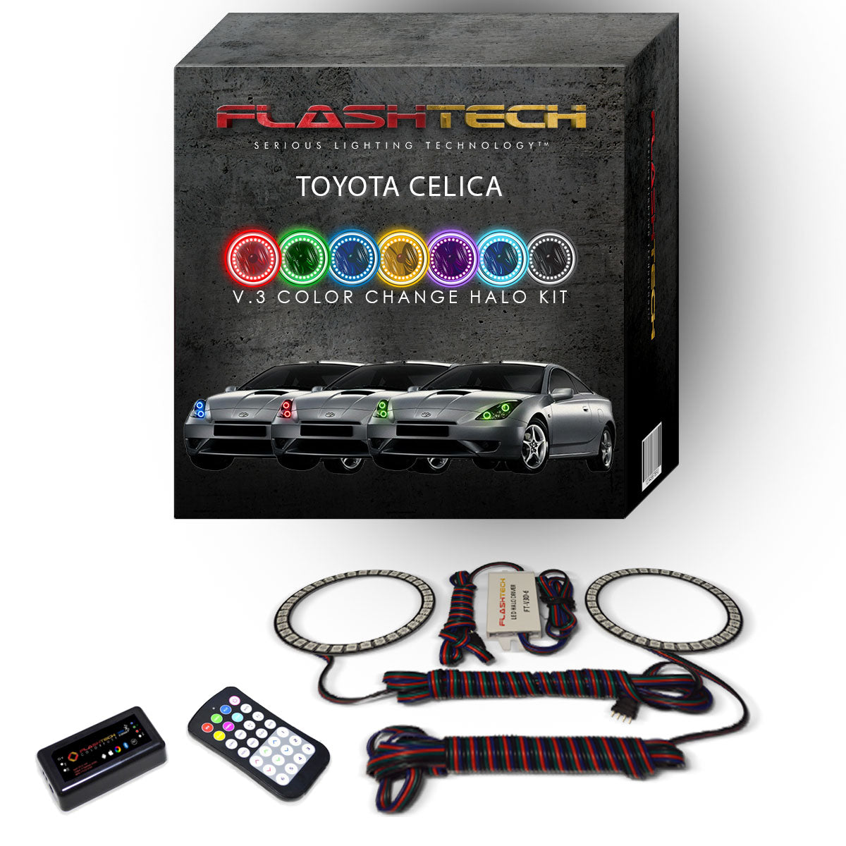 Toyota-Celica-2000, 2001, 2002, 2003, 2004, 2005-LED-Halo-Headlights-RGB-IR Remote-TO-CE0005-V3HIR