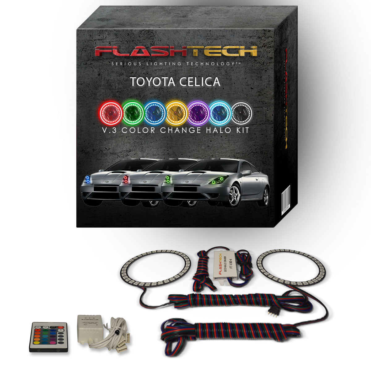 Toyota-Celica-2000, 2001, 2002, 2003, 2004, 2005-LED-Halo-Headlights-RGB-Bluetooth RF Remote-TO-CE0005-V3HBTRF
