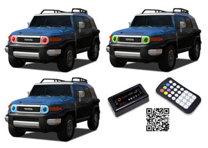 Toyota-FJ Cruiser-2007, 2008, 2009, 2010, 2011, 2012, 2013-LED-Halo-Headlights-RGB-Bluetooth RF Remote-TO-FJC0713-V3HBTRF