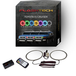 Toyota-FJ Cruiser-2007, 2008, 2009, 2010, 2011, 2012, 2013-LED-Halo-Headlights-RGB-Bluetooth RF Remote-TO-FJC0713-V3HBTRF