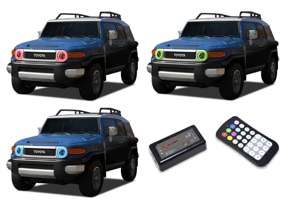 Toyota-FJ Cruiser-2007, 2008, 2009, 2010, 2011, 2012, 2013-LED-Halo-Headlights-RGB-Colorfuse RF Remote-TO-FJC0713-V3HCFRF