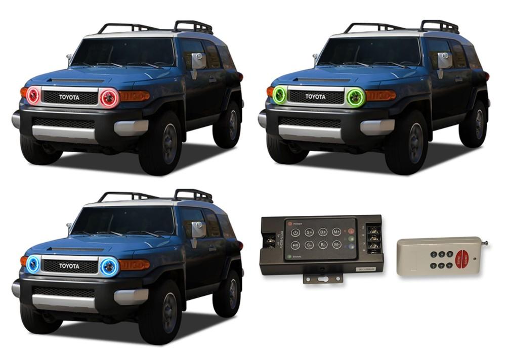 Toyota-FJ Cruiser-2007, 2008, 2009, 2010, 2011, 2012, 2013-LED-Halo-Headlights-RGB-RF Remote-TO-FJC0713-V3HRF