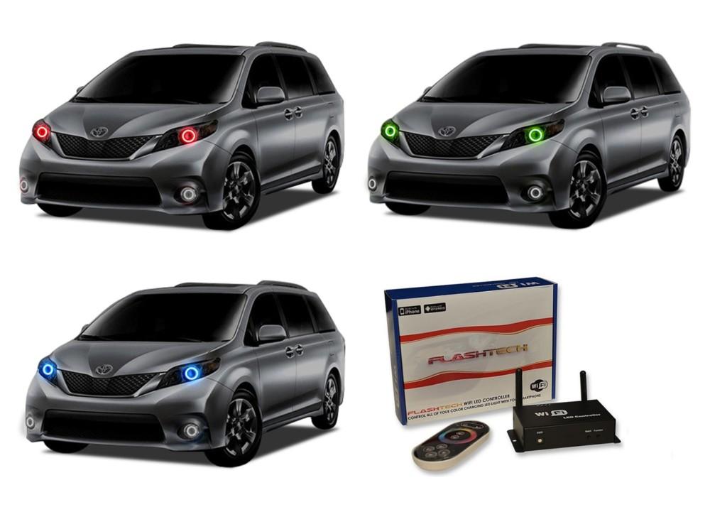 Toyota-Sienna-2014, 2015, 2016-LED-Halo-Headlights-RGB-WiFi Remote-TO-SN1516-V3HWI