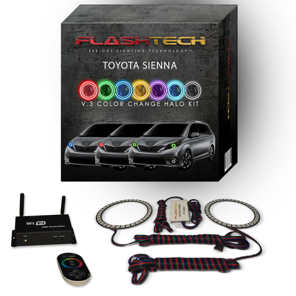 Toyota-Sienna-2014, 2015, 2016-LED-Halo-Headlights-RGB-IR Remote-TO-SN1516-V3HIR