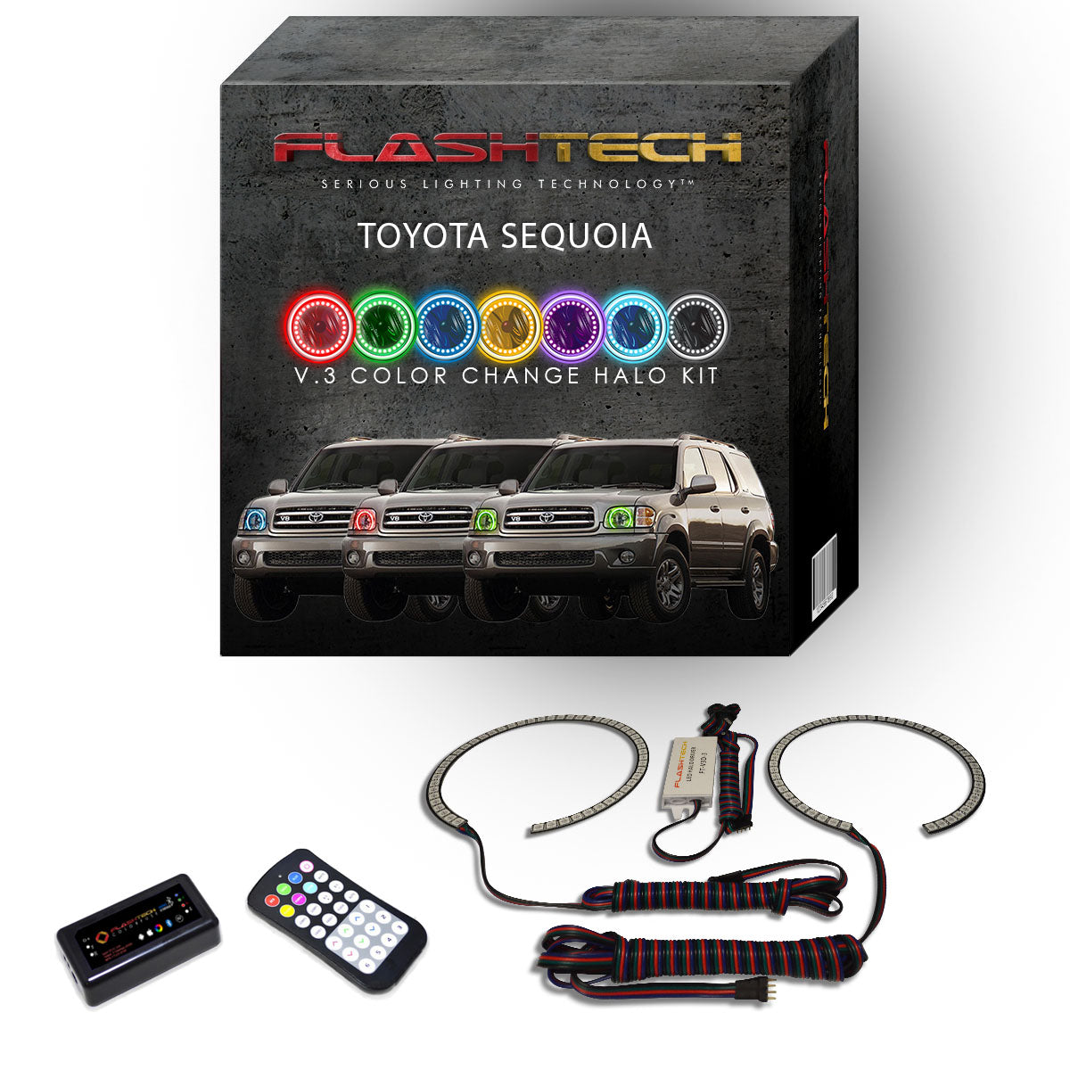 Toyota-Sequoia-2001, 2002, 2003, 2004-LED-Halo-Headlights-RGB-RF Remote-TO-SQ0104-V3HRF