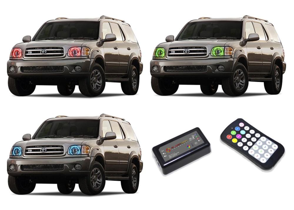 Toyota-Sequoia-2001, 2002, 2003, 2004-LED-Halo-Headlights-RGB-Colorfuse RF Remote-TO-SQ0104-V3HCFRF