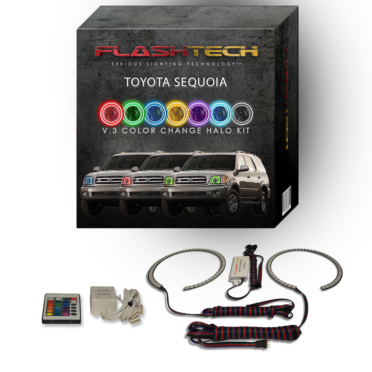 Toyota-Sequoia-2001, 2002, 2003, 2004-LED-Halo-Headlights-RGB-Bluetooth RF Remote-TO-SQ0104-V3HBTRF