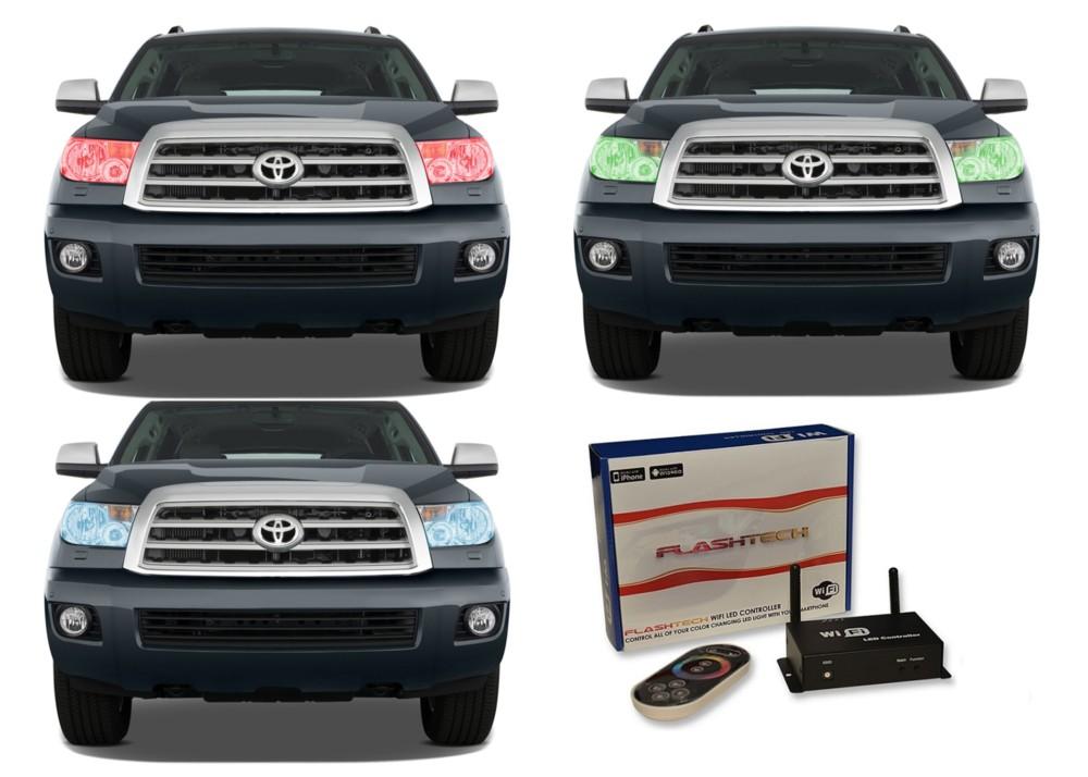 Toyota-Sequoia-2007, 2008, 2009, 2010, 2011, 2012, 2013-LED-Halo-Headlights-RGB-WiFi Remote-TO-SQ0713-V3HWI