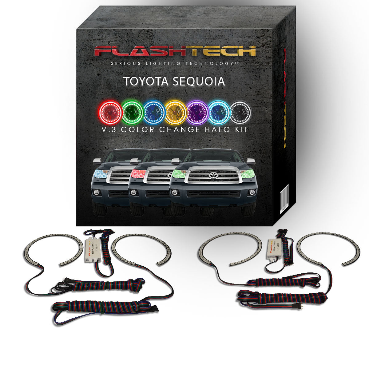 Toyota-Sequoia-2007, 2008, 2009, 2010, 2011, 2012, 2013-LED-Halo-Headlights-RGB-No Remote-TO-SQ0713-V3H
