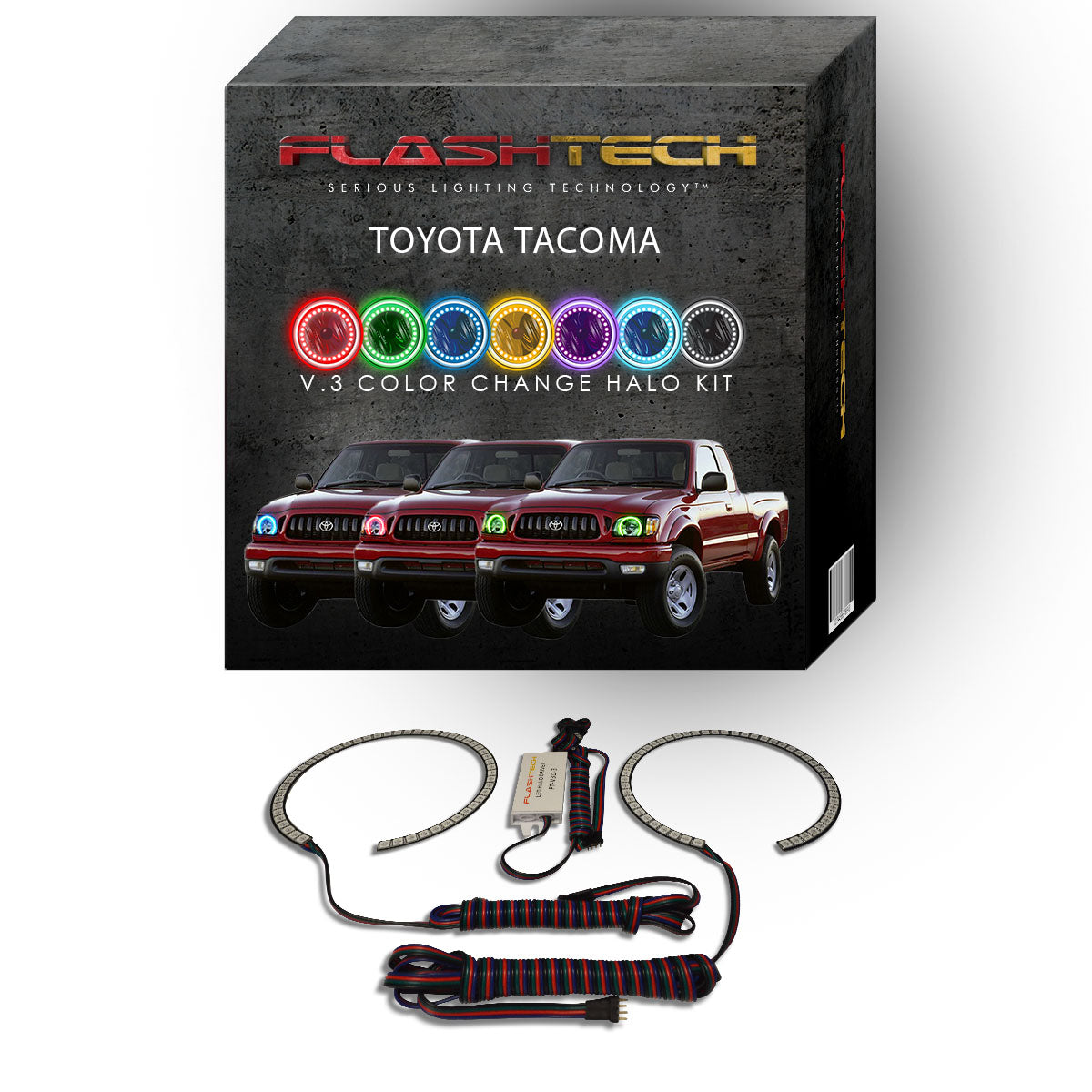 Toyota-Tacoma-2001, 2002, 2003, 2004-LED-Halo-Headlights-RGB-No Remote-TO-TA0104-V3H