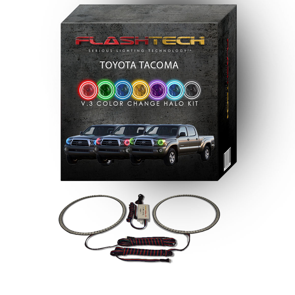 Toyota-Tacoma-2005, 2006, 2007, 2008, 2009, 2010, 2011-LED-Halo-Headlights-RGB-No Remote-TO-TA0511-V3H