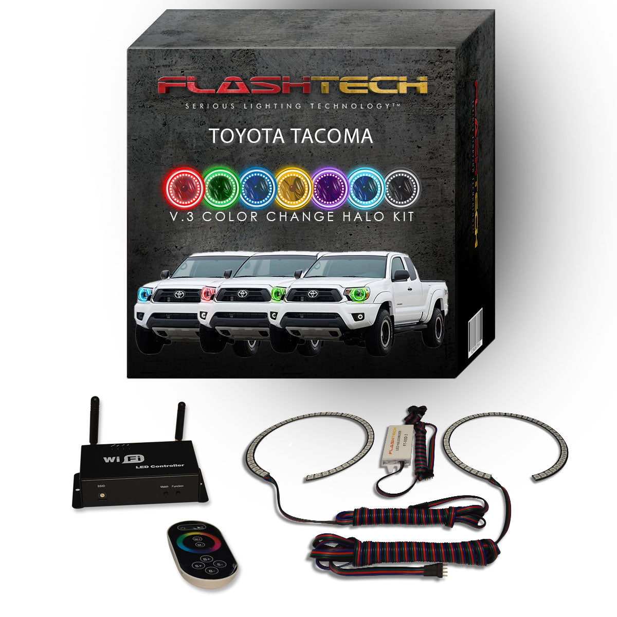 Toyota-Tacoma-2012, 2013, 2014, 2015-LED-Halo-Headlights-RGB-IR Remote-TO-TA1215-V3HIR
