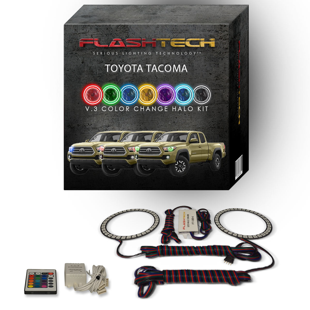 Toyota-Tacoma-2016, 2017, 2018-LED-Halo-Headlights-RGB-Bluetooth RF Remote-TO-TA1617-V3HBTRF