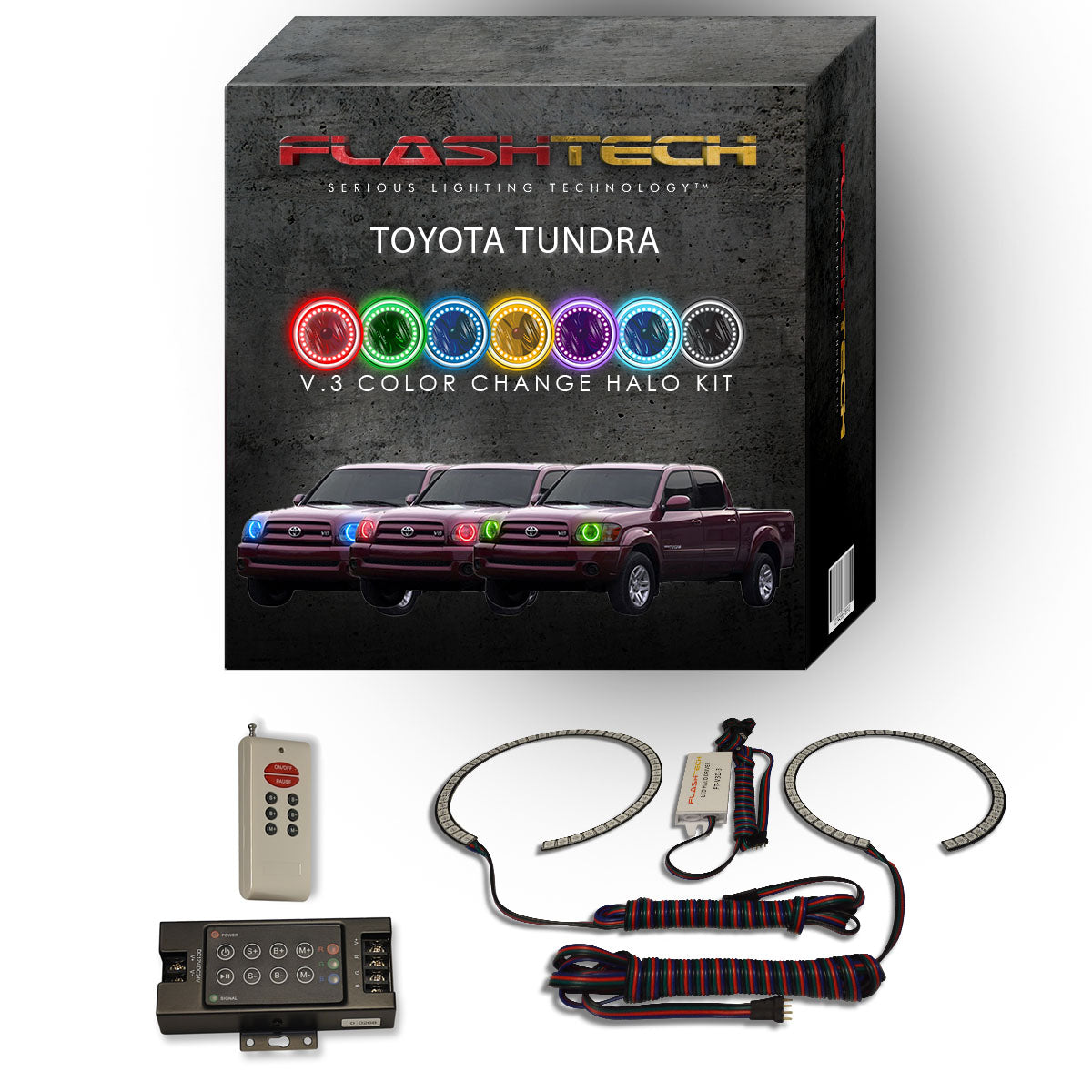 Toyota-Tundra-2005, 2006-LED-Halo-Headlights-RGB-IR Remote-TO-TU0506-V3HIR