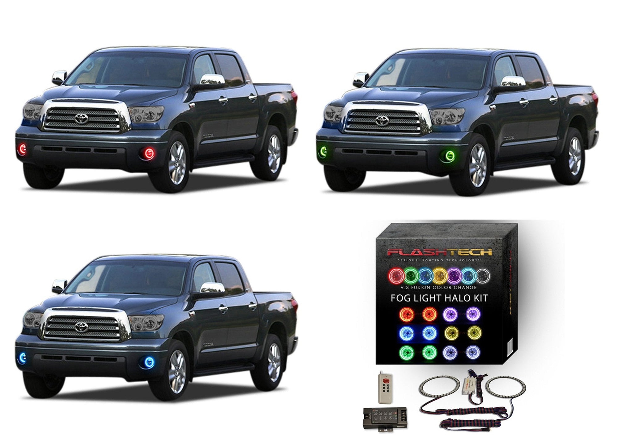 Toyota-Tundra-2007, 2008, 2009, 2010, 2011, 2012, 2013-LED-Halo-Fog Lights-RGB-RF Remote-TO-TU0713-V3FRF