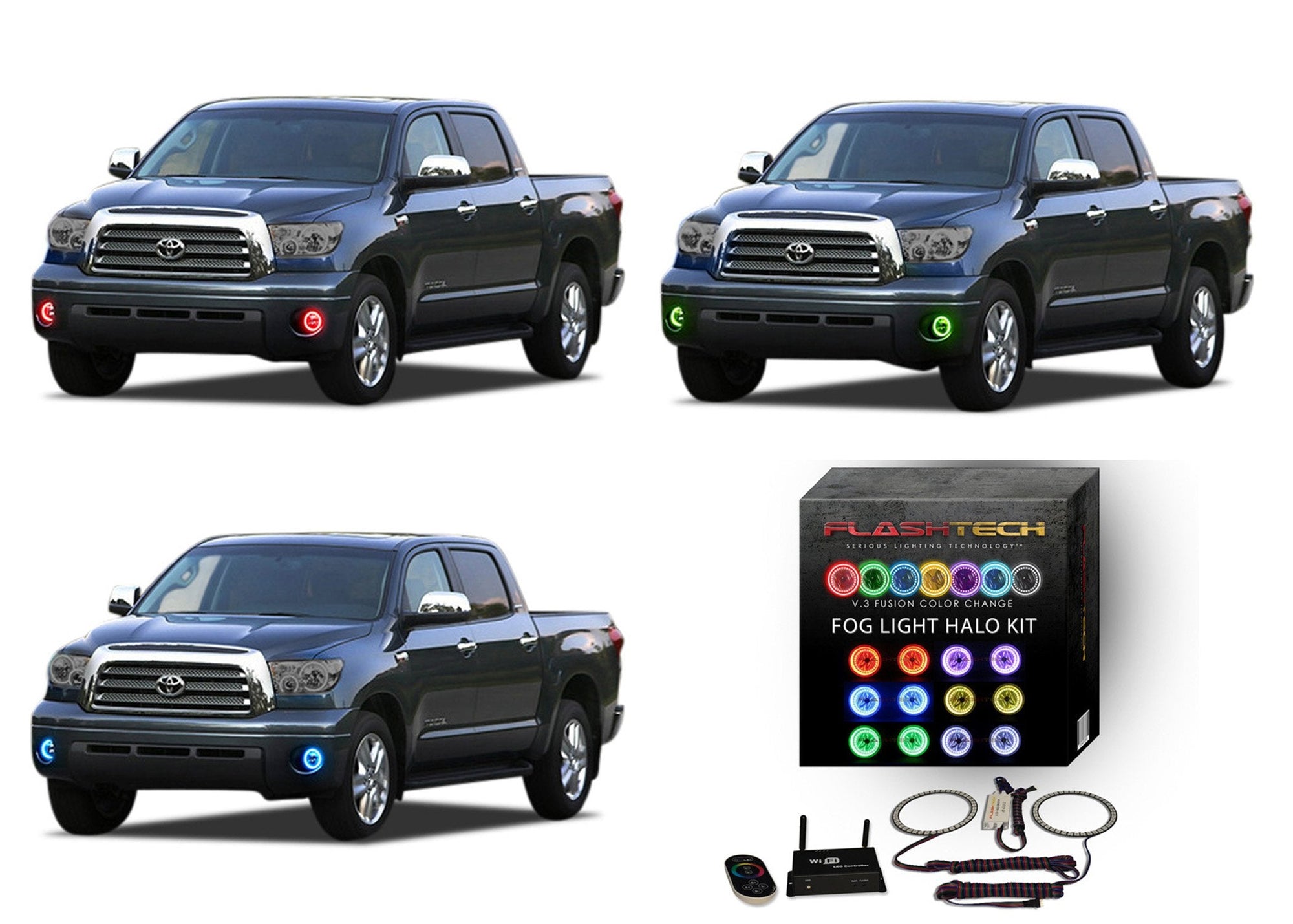 Toyota-Tundra-2007, 2008, 2009, 2010, 2011, 2012, 2013-LED-Halo-Fog Lights-RGB-WiFi Remote-TO-TU0713-V3FWI