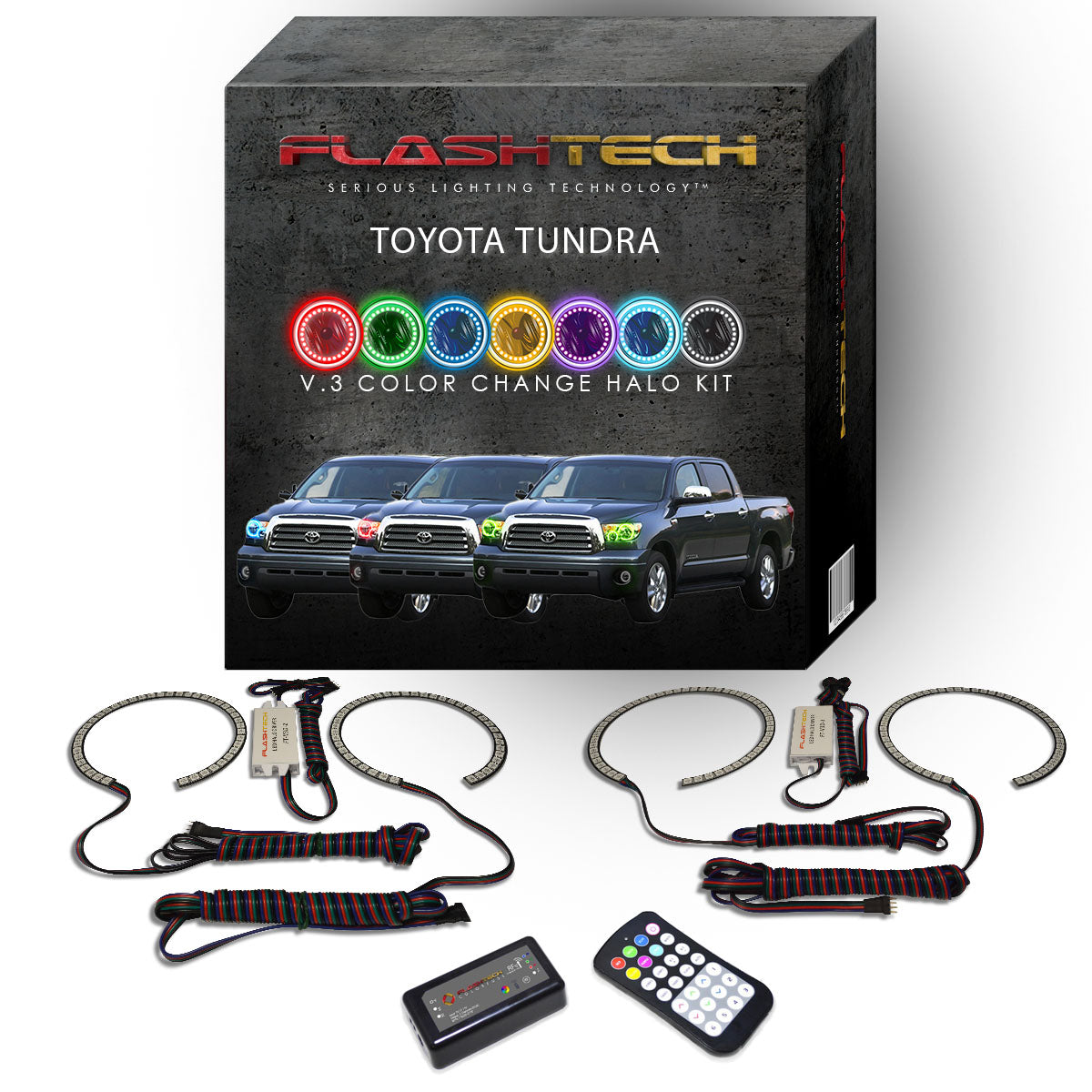 Toyota-Tundra-2007, 2008, 2009, 2010, 2011, 2012-LED-Halo-Headlights-RGB-Bluetooth RF Remote-TO-TU0713-V3HBTRF