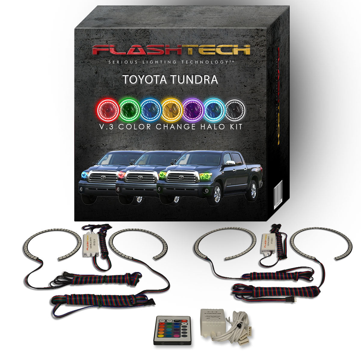 Toyota-Tundra-2007, 2008, 2009, 2010, 2011, 2012-LED-Halo-Headlights-RGB-Bluetooth RF Remote-TO-TU0713-V3HBTRF