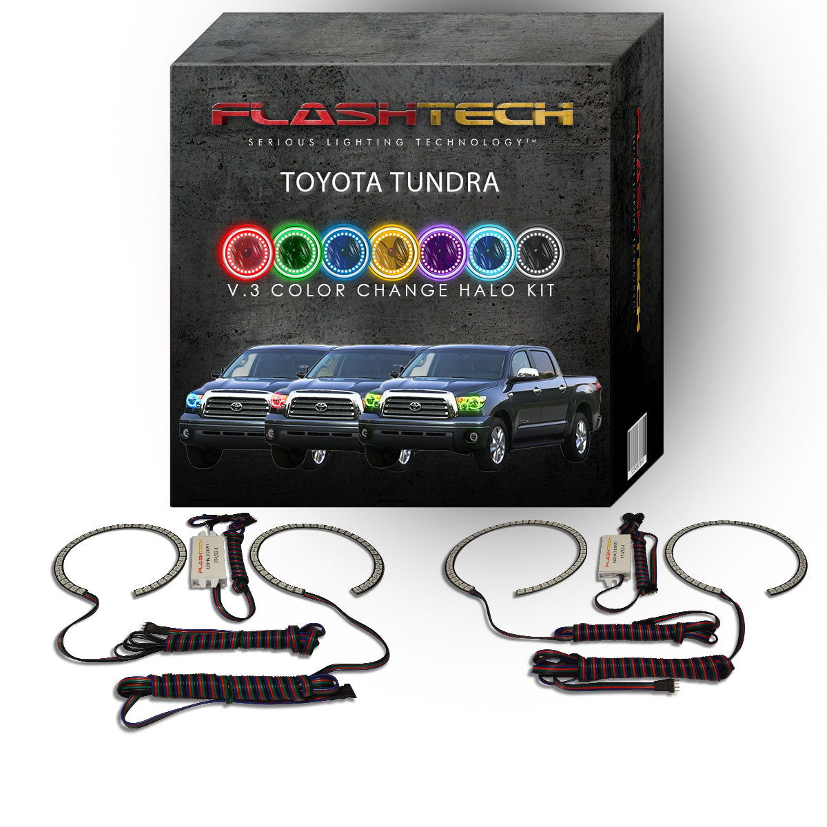 Toyota-Tundra-2007, 2008, 2009, 2010, 2011, 2012-LED-Halo-Headlights-RGB-No Remote-TO-TU0713-V3H