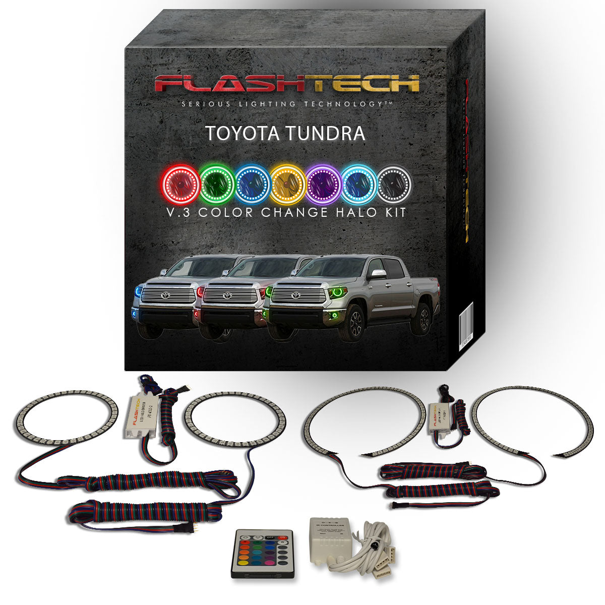 Toyota-Tundra-2014, 2015, 2016-LED-Halo-Headlights and Fog Lights-RGB-Bluetooth RF Remote-TO-TU1415-V3HFBTRF