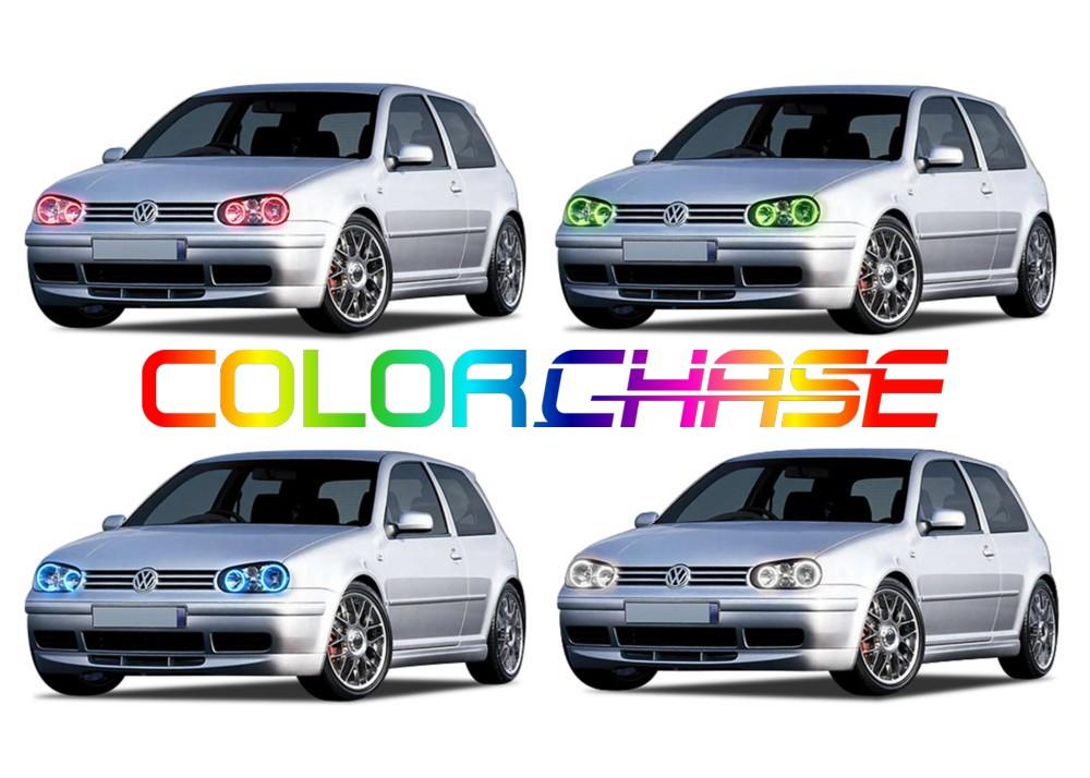 Volkswagen-Golf-1999, 2000, 2001, 2002, 2003, 2004, 2005, 2006-LED-Halo-Headlights-ColorChase-No Remote-VW-GO9906-CCH