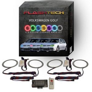 Volkswagen-Golf-1999, 2000, 2001, 2002, 2003, 2004, 2005, 2006-LED-Halo-Headlights-RGB-IR Remote-VW-GO9906-V3HIR