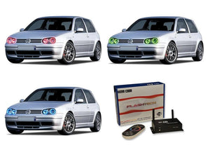 Volkswagen-Golf-1999, 2000, 2001, 2002, 2003, 2004, 2005, 2006-LED-Halo-Headlights-RGB-WiFi Remote-VW-GO9906-V3HWI