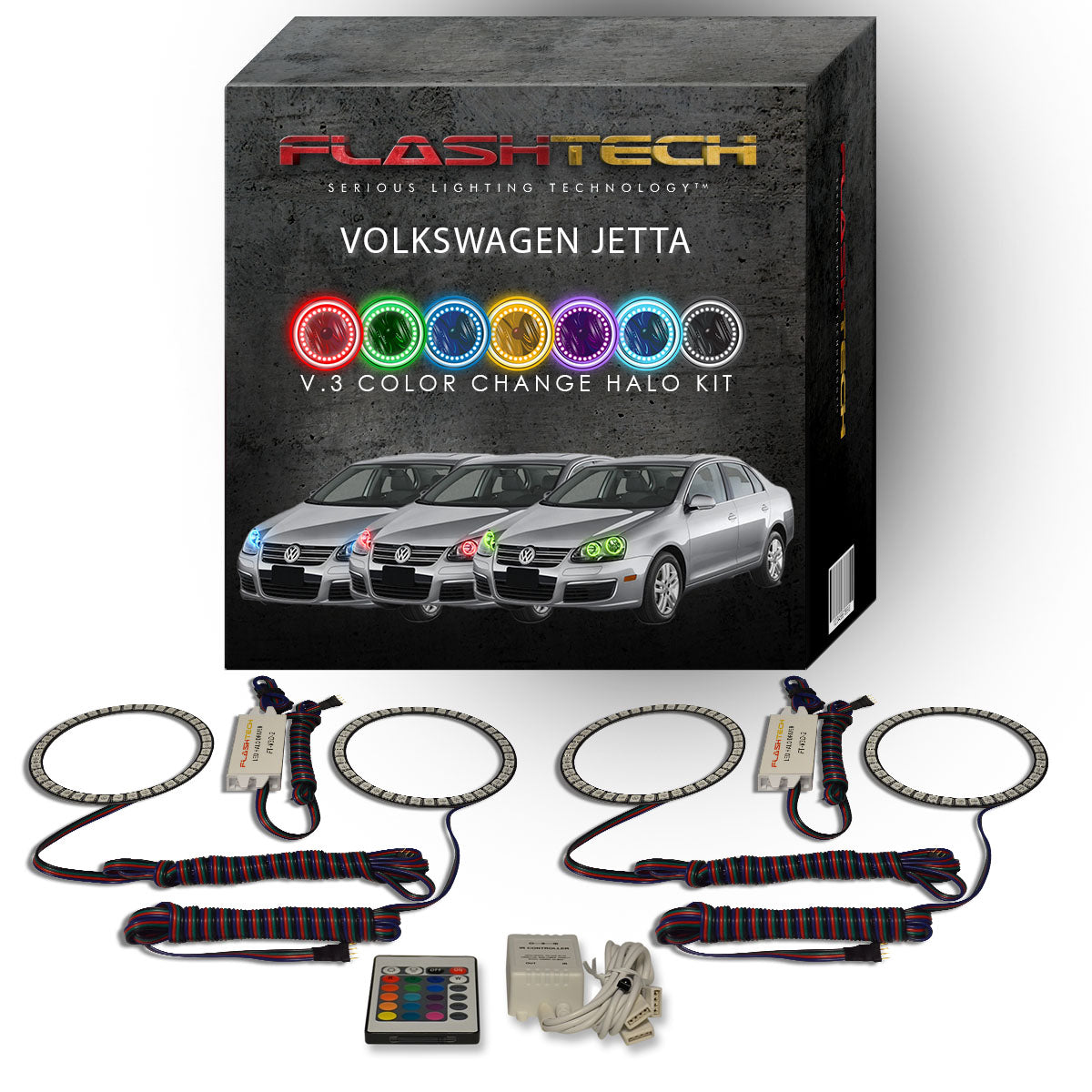 Volkswagen-Jetta-2005, 2006, 2007, 2008, 2009, 2010-LED-Halo-Headlights-RGB-Bluetooth RF Remote-VW-JT0510-V3HBTRF