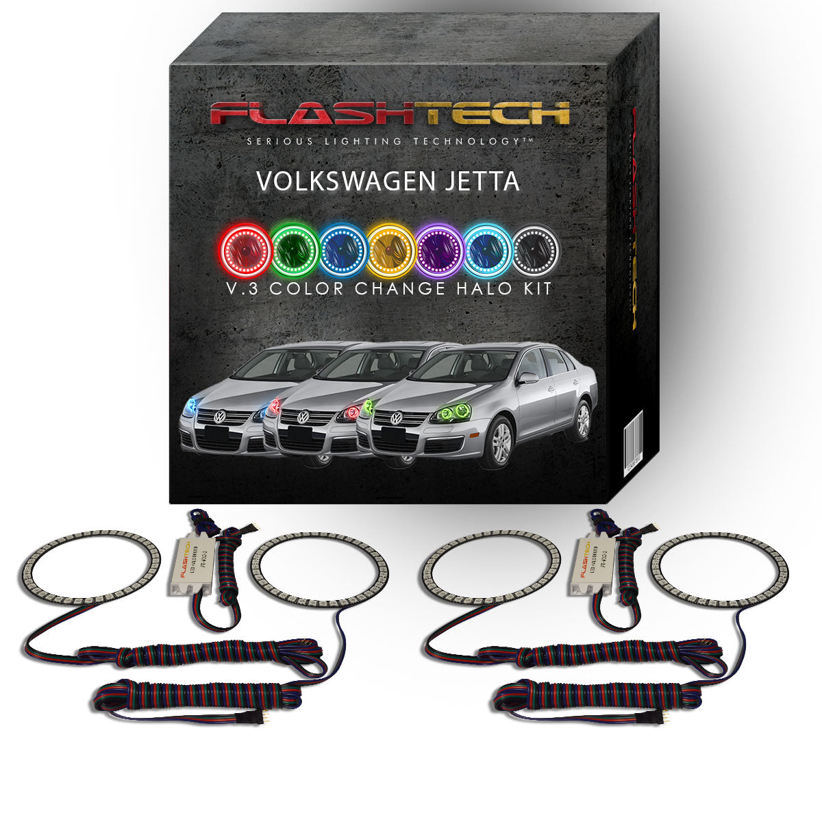 Volkswagen-Jetta-2005, 2006, 2007, 2008, 2009, 2010-LED-Halo-Headlights-RGB-No Remote-VW-JT0510-V3H