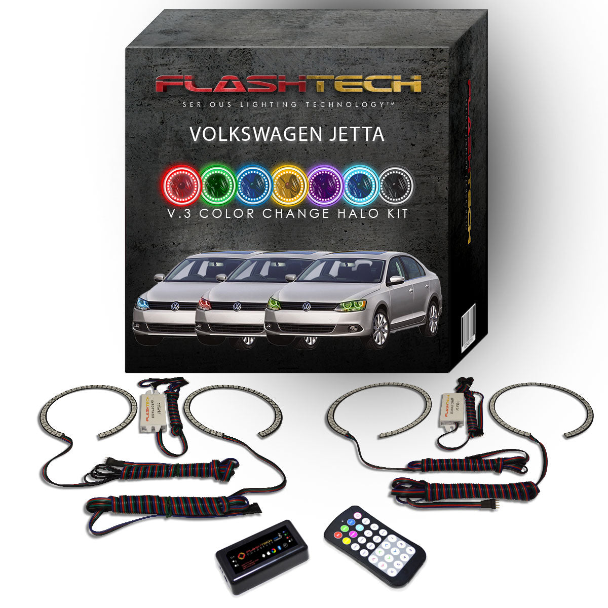 Volkswagen-Jetta-2011, 2012, 2013, 2014, 2015, 2016-LED-Halo-Headlights-RGB-RF Remote-VW-JT1116-V3HRF