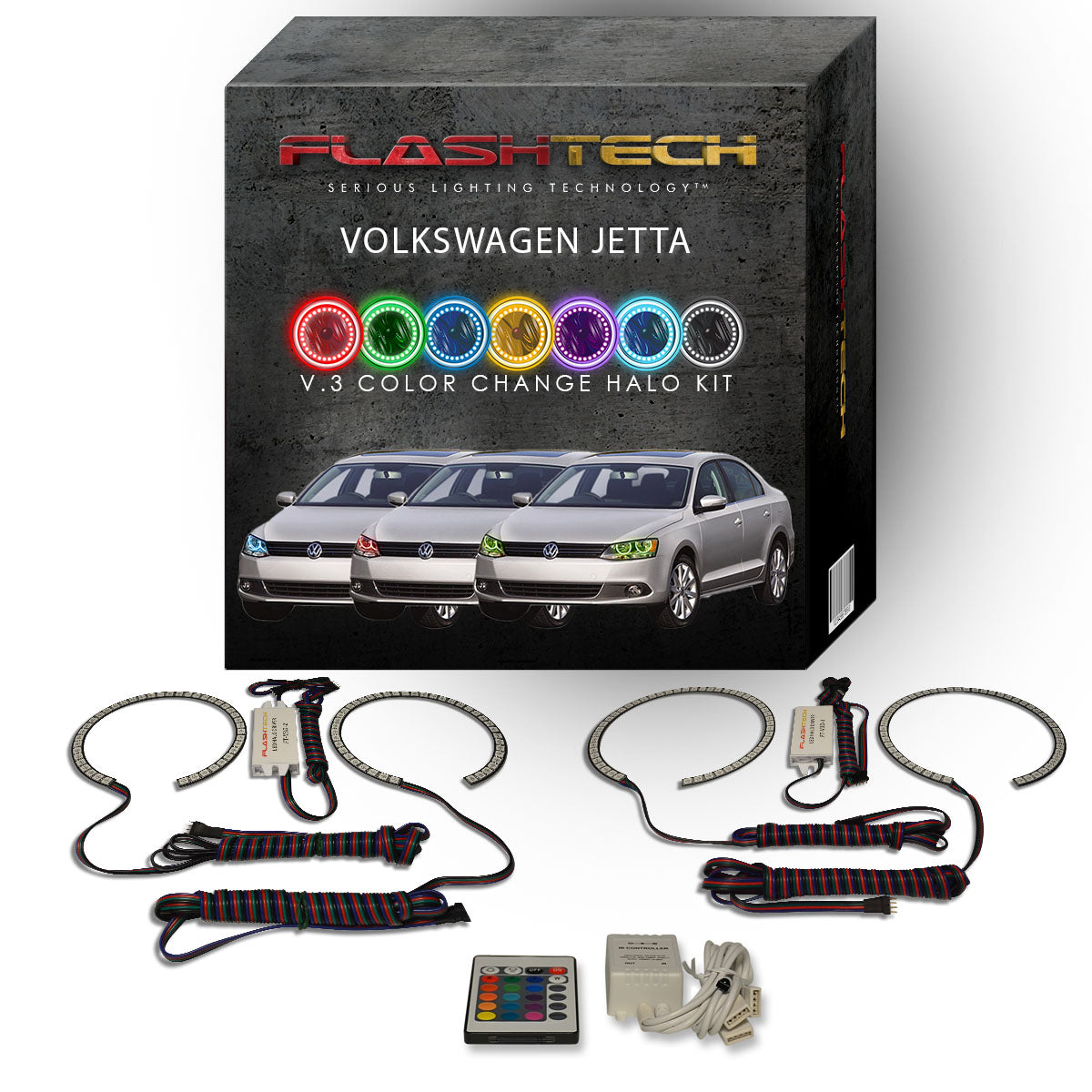 Volkswagen-Jetta-2011, 2012, 2013, 2014, 2015, 2016-LED-Halo-Headlights-RGB-Bluetooth RF Remote-VW-JT1116-V3HBTRF