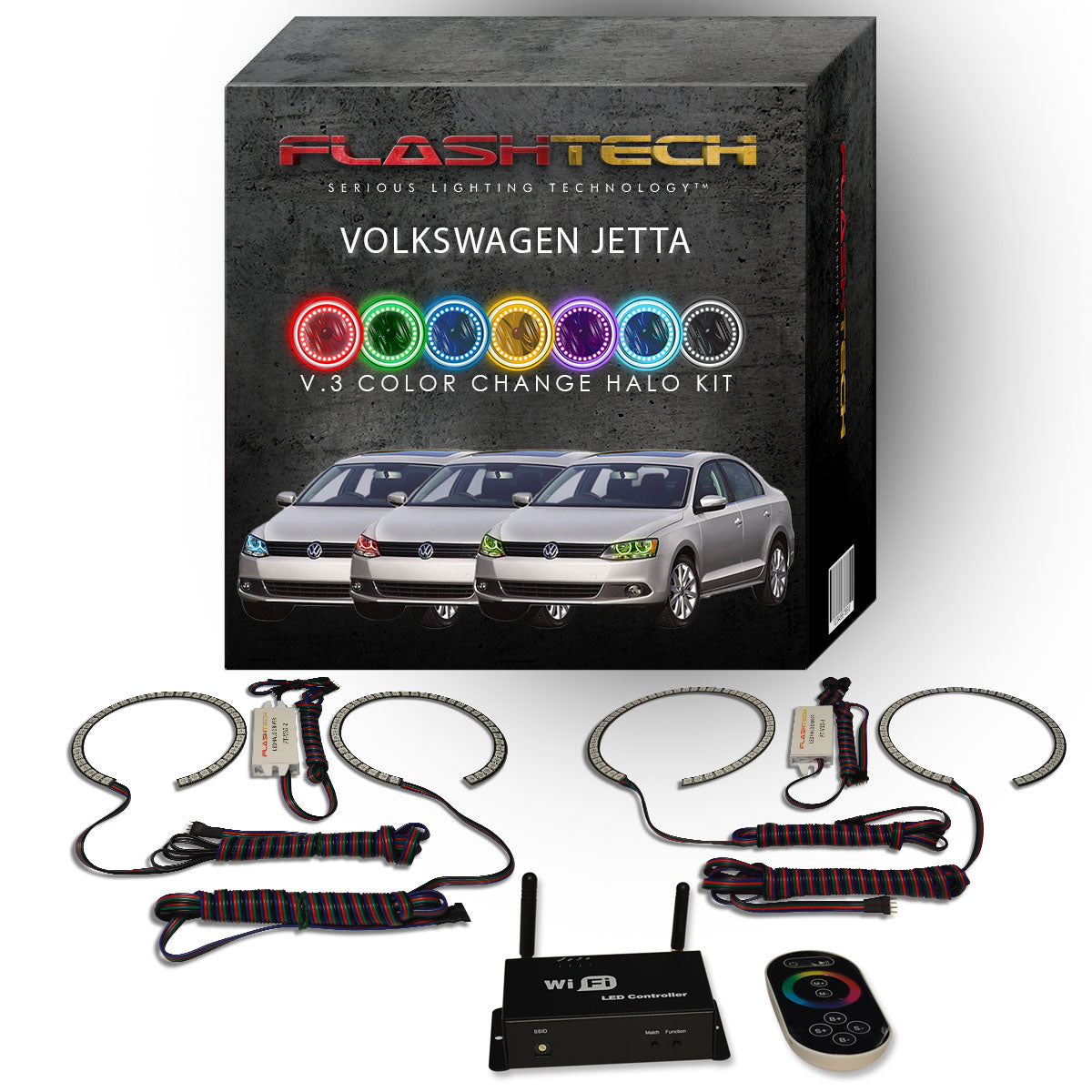 Volkswagen-Jetta-2011, 2012, 2013, 2014, 2015, 2016-LED-Halo-Headlights-RGB-IR Remote-VW-JT1116-V3HIR