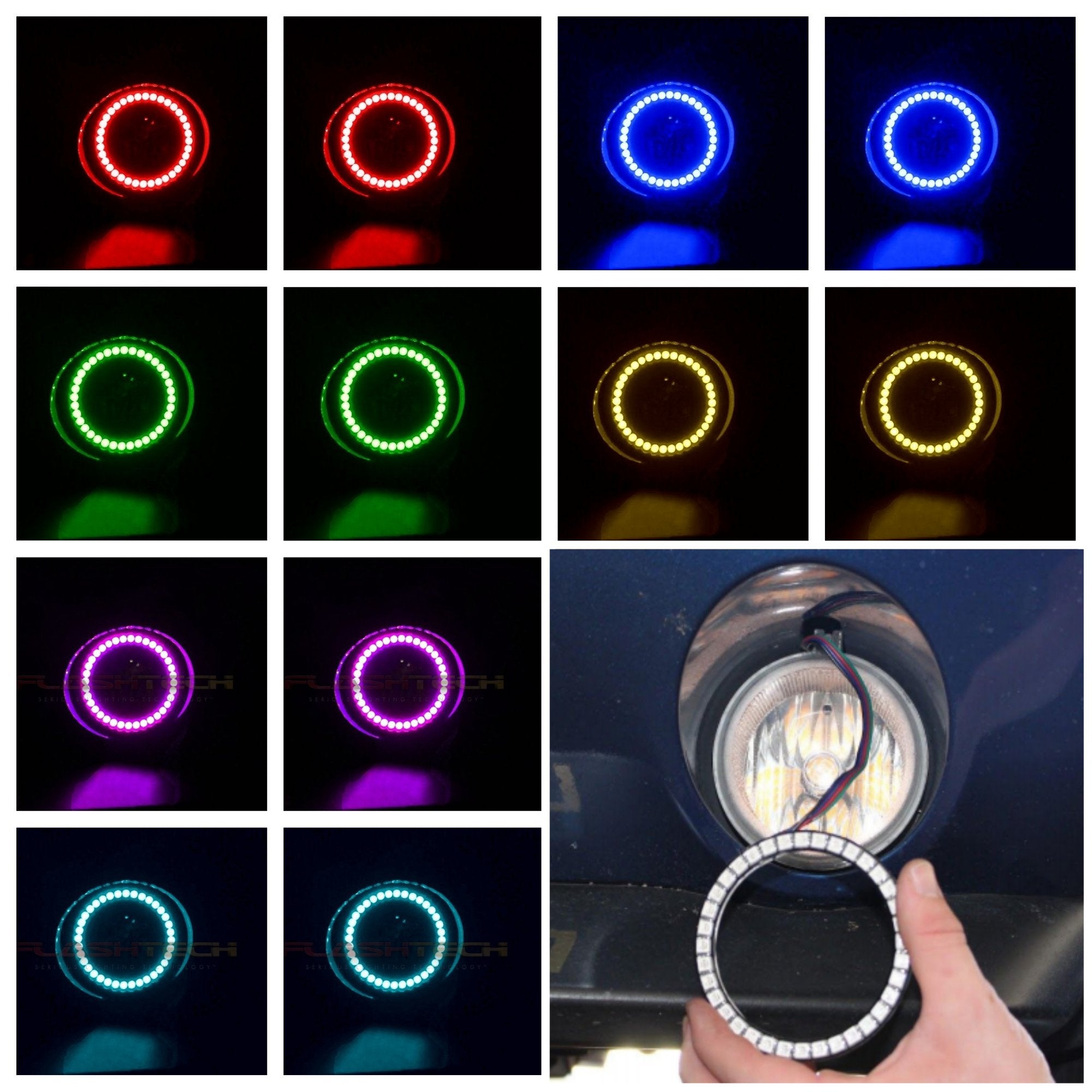 GMC-Sierra-2014, 2015, 2016-LED-Halo-Fog Lights-RGB-Bluetooth RF Remote-GMC-SR1416-V3FBTRF-WPE