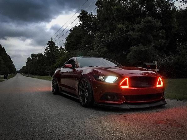 Ford-Mustang-2015, 2016, 2017-LED-Halo-Headlights-RGB Multi Color-No Remote-FO-MUGT-CFG-1517-V3H-WPE