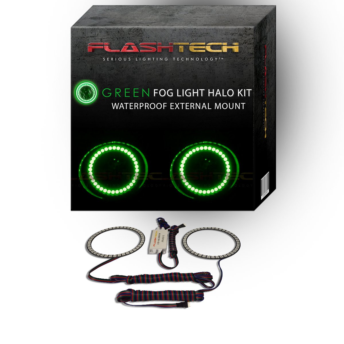 Ford-Mustang-2015, 2016, 2017, 2018-LED-Halo-Fog Lights-Green-No Remote-FO-MUGT1518-GF-WPE