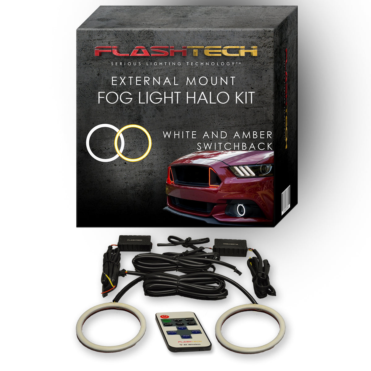 Ford-Mustang-2015, 2016, 2017, 2018-LED-Halo-Fog Lights-White & Amber-No Remote-FO-MUGT1518-WF-WPE
