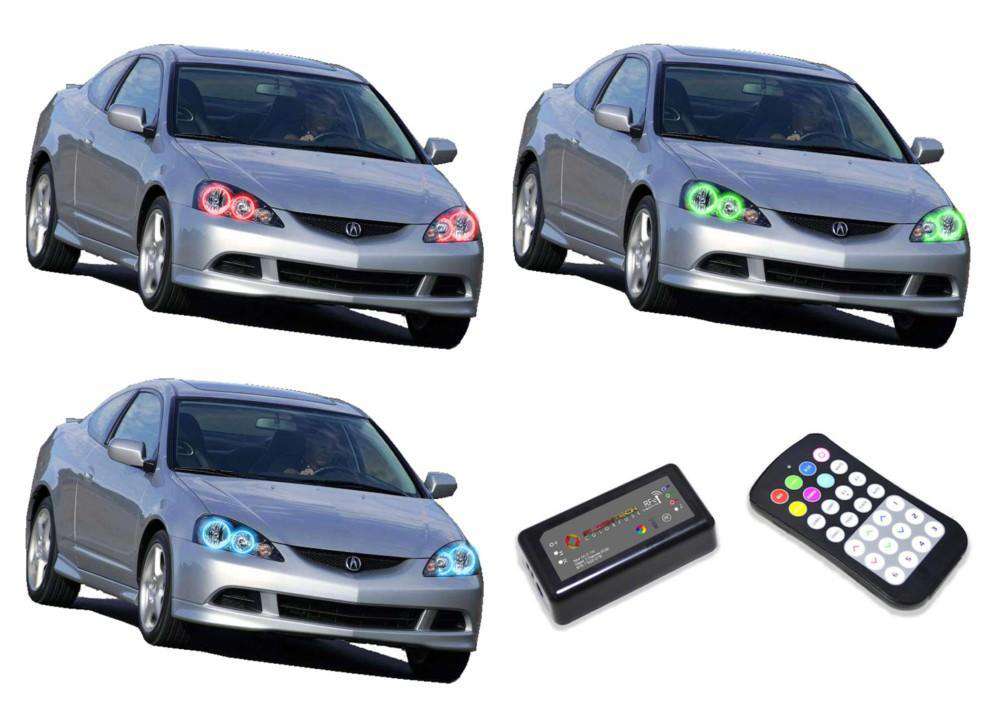 Acura-RSX-2002, 2003, 2004-LED-Halo-Headlights-RGB-Colorfuse RF Remote-AC-RX0204-V3HCFRF