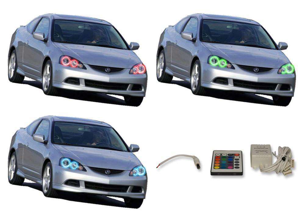 Acura-RSX-2002, 2003, 2004-LED-Halo-Headlights-RGB-IR Remote-AC-RX0204-V3HIR